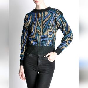 Christian Dior Vintage Luxury Metallic Geometric Patterned Sweater Size Medium